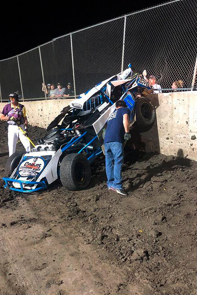 Louie Lovelace's car sits upsidedown